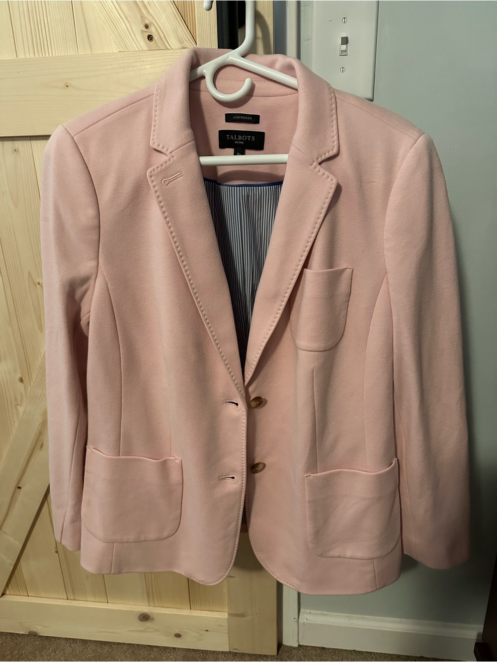 Talbots Light Pink Cotton Tailored Single-Breasted Blazer